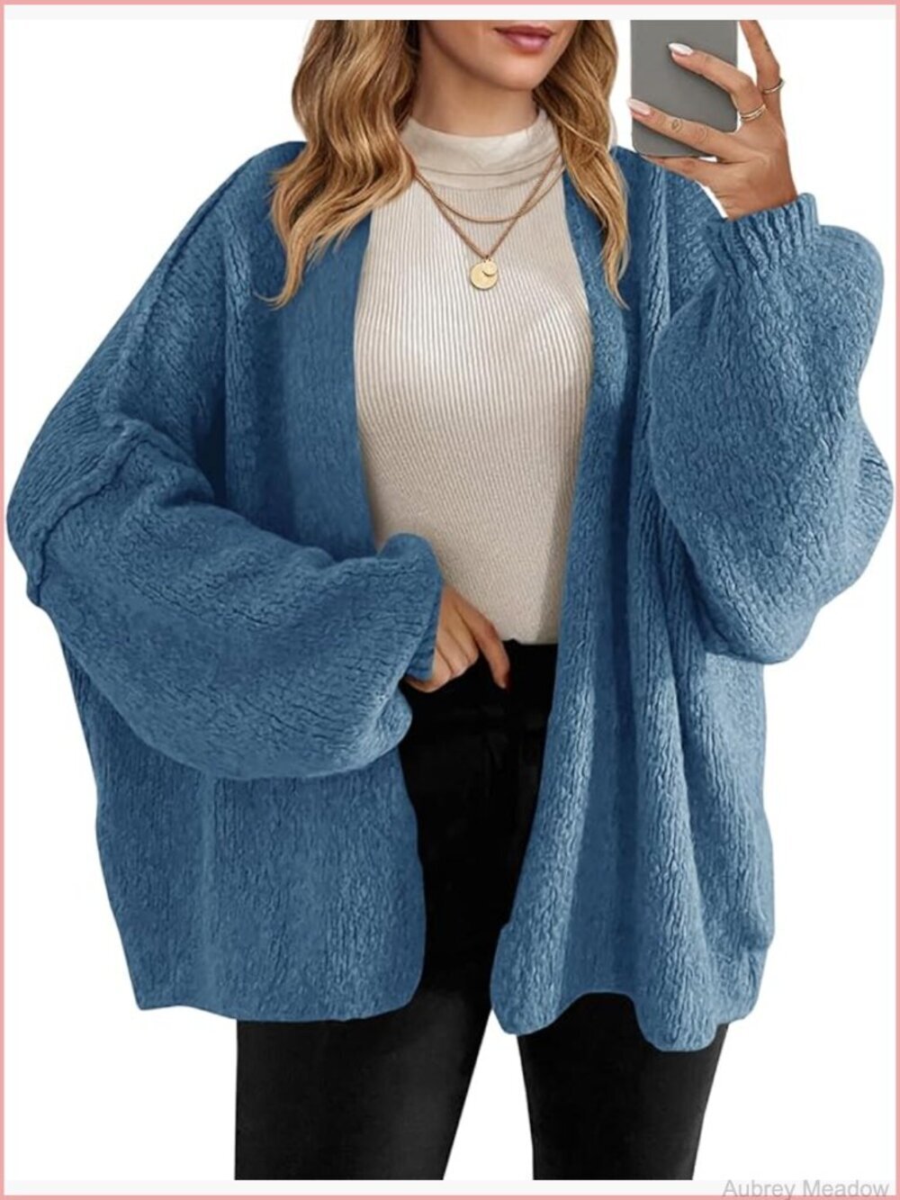 Oversized Open Front Chunky Knit Cardigan Sweater - Long Lantern Sleeve, Cozy